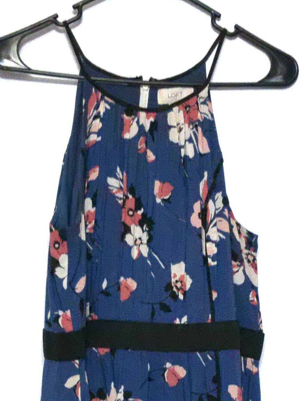 LOFT Women’s Size 8 Blue Floral Midi Dress Sleeveless Pleated Rayon Lined